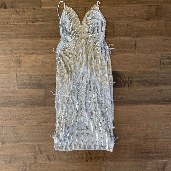 Crystal Fringe Cami Midi Dress 